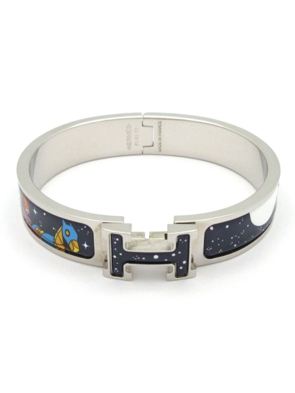 Hermes Bangle Clic H Space Derby Silver Navy Moon Star